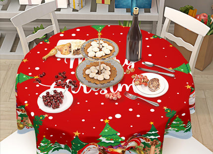 ABSOP Merry Christmas Tablecloth Round 60 Inch Santa Snowman Tablecloth