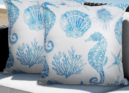 cygnus Coastal Outdoor Pillow Covers 18x18 inch Waterproof Seahorse Seashell Coral Beach Nautical Throw Pillow Covers for Patio Furniture Garden Bench Porch Sofa Couch Summer Decor Set of 2,Blue