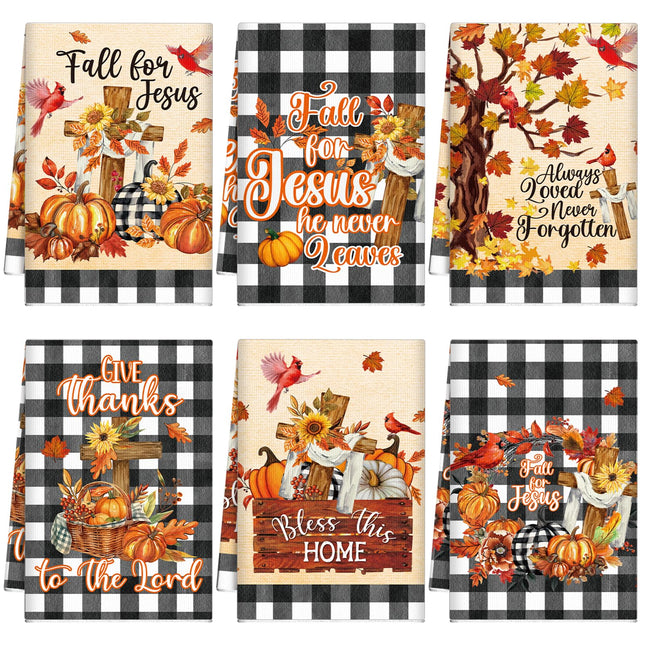 Oudain 6 Pcs Fall Kitchen Towels Set Autumn Pumpkin Maple Dish Towels