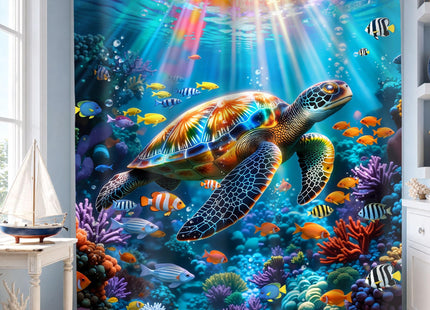 Mitpok Sea Turtle Shower Curtain Ocean Beach Coastal Fish Bathroom Decor