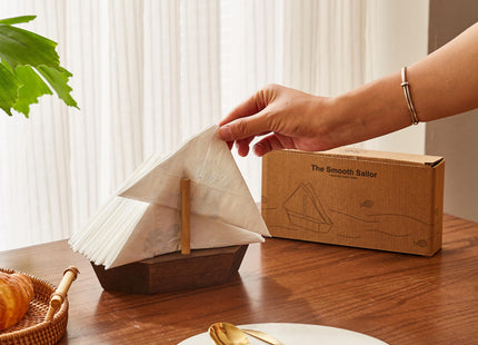 HMC Wooden Sailboat Napkin Holder – The Smooth Sailor Nautical Tabletop Dispenser for Coastal Home & Kitchen Décor, Durable Wooden Construction