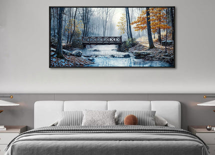 yiijeah Living Room Wall Art - Modern Wall Decor for Bedroom Office Decor Mountain Forest Landscapes Village Bridge Painting Framed Canvas Prints Ready to Hang Pictures Home Decor