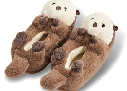 ooohyeah Otter Plush Slippers for Women, Funny Cozy Warm Slippers with Grippers, Abe the Otter, size 5-6