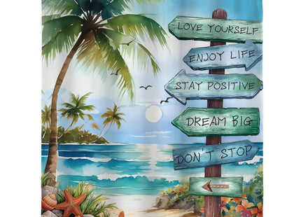 Beach Ocean Coastal Nautical Positive Quotes Bathroom Shower Curtain Set