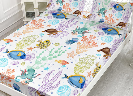 Sea Turtle Printed Fitted Sheet Set Twin 3Pcs for Kid Boy Girl Teen Adult
