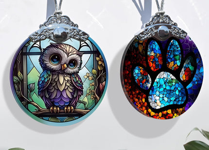 Jocidea Owl Christmas Ornaments - Stained Glass Holiday Decorations, Tree Ornaments, Xmas Gifts for Owl Lovers