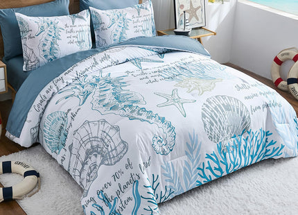 Comforter Set King Size Coastal, Beachy Themed 7 Pieces Ocean Bedding