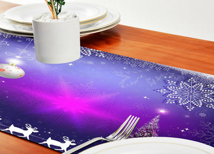 ALAZA Double-Sided Christmas Purple Snowflakes Christmas Tree Santa Claus on Deer Table Runner 18x72 Inches Long,Table Cloth Runner for Wedding Birthday Party Kitchen Dining Home Everyday Decor 28