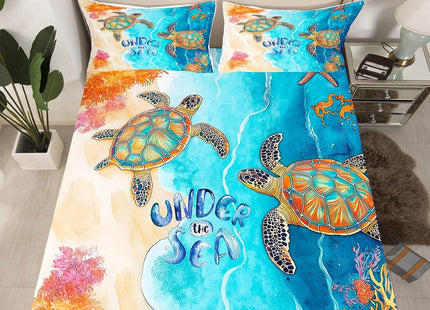 Erosebridal Sea Turtle Fitted Sheet Full for Boys Girls - Ocean Theme Bed Sheets, Blue Marble Bedding Set With Sea Animal, Starfish, Navigation Theme