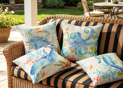 Coastal Outdoor Pillow Covers 18x18 Waterproof, Nautical Beach Throw Pillow