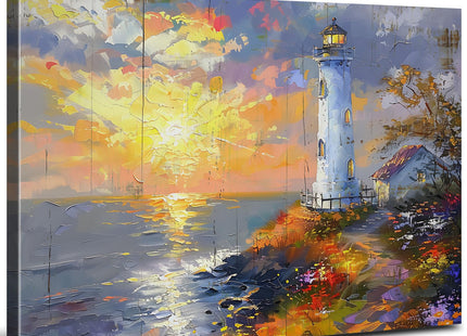 Coastal Wall Art Lighthouse Decor Beach Bathroom Decor Nature Ocean Landscape Canvas Prints Pictures Modern Nautical Seascape Painting Artwork for Kitchen Bedroom Living Room Home Decoration 12x16"