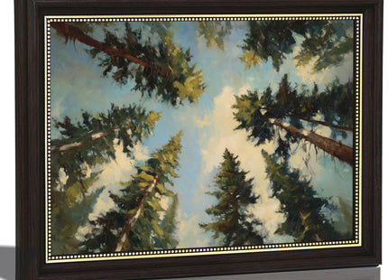 Framed Towering Pine Forest Canvas Wall Art, Rustic Green Nature Tree Decor