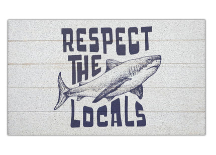 Yhtrg Coastal Beach Door Mat, Shark Rug, Respect the Locals Shark Doormat for Indoor Outdoor Entrance Porch, Ocean Bathmat Rug for Bathroom, 17x30 Inches
