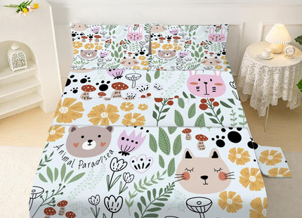 FUYEUN Woodland Animal Sheet Set Twin, Floral Bedding for Kids, 3pc