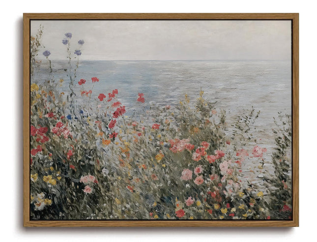 KISSFOX Framed Wall Art Vintage Wall Decor Coastal Canvas Art Wildflower Pictures Seascape Paintings Rustic Prints Impressionist Artwork For Bedroom Living Room Kitchen