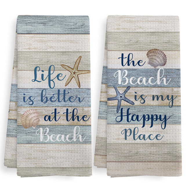 XNXLDYLH Coastal Beach Kitchen Towels and Dishcloths Sets of 2, Beachy Decor, Nautical Themen Bathroom Decor Dish Hand Tea Towels for Bathroom Kitchen, Beach Gifts for Women, 16x24 Inch