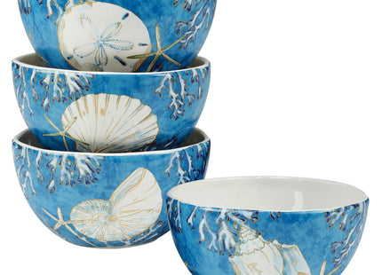 Playa Shells 16-Piece Coastal Dinnerware Set Service for 4 – Ceramic Plates, Bowls & Mugs with Beach Shell Art – Great for Everyday Dining, Entertaining, Beach House, or Nautical Décor
