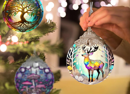 Jocidea Stained Glass Suncatcher, Deer Ornament for Christmas Tree, Holiday Home Decor and Gifts