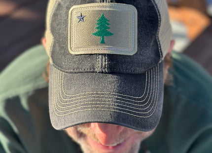 S.L. Revival Co. 1901 Maine Pine Tree Flag Trucker Hat, Black