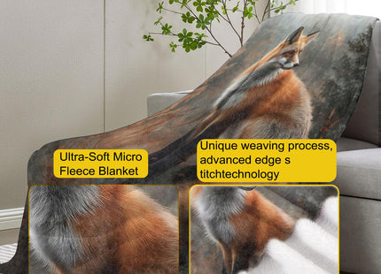 VANZEV Autumn Fox Blanket, 50"x60" Woodland Fox Flannel Fleece Throw for Kids & Adults, Ultra-Soft and Warm Home Decor Blanket, Fox Gifts