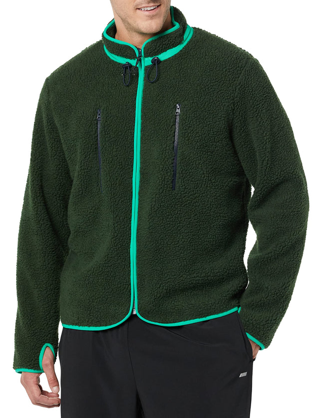 Amazon Essentials Men's Teddy Fleece Full-Zip Jacket, Dark Green, Large