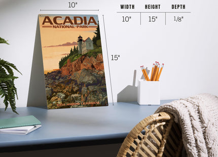 Lantern Press 10x15 Inch Wood Sign, Ready to Hang Wall Decor, Acadia National Park, Maine, Bass Harbor Lighthouse