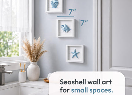 Tide and Tales 3D Coastal Wall Art, Beach Wall Decor, Framed Set of 4, Blue