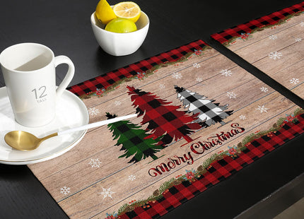 Artwork Store Merry Christmas Placemats Set of 4,Cotton Linen Table Mats Non-Slip Washable Buffalo Plaid Farm Xmas Tree Snowflake Pine Tree Placemat for Holiday Party Dining Kitchen Table Decor