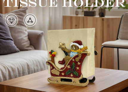 Linton Arts Cast Iron Napkin Holder for Table, Decorative Cocktail Napkin Holder with Bear Sleigh Design, Heavy Duty Napkin Dispenser for Paper Napkins, Kitchen Island Decor