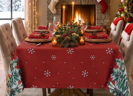 Romanstile Red Christmas Tree Snowman Tablecloth 60 x 84 Inch Rectangular