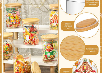 6 Pcs Christmas Gingerbread Glass Storage Jar with Airtight Bamboo Lid