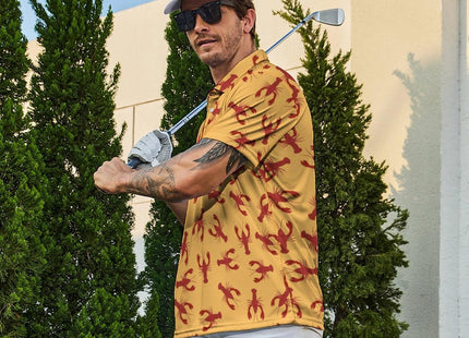 INZVKJLU Crawfish Shirt for Men Lobster Shirt Funny Golf Shirts Men