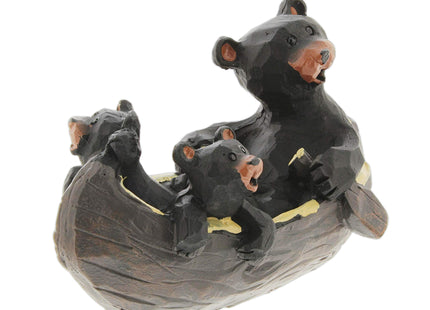 The Bridge Collection Black Bear Family Canoe Figurine with Cubs