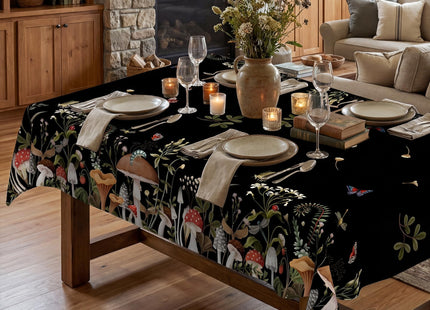JNDJE Mushroom Tablecloth 60x120 Inch Rectangle, Farmhouse Mushroom Forest Decorations for Home Table Cloth, Black Seasonal Decor Tablecloths Polyester for Picnic Party Dinner