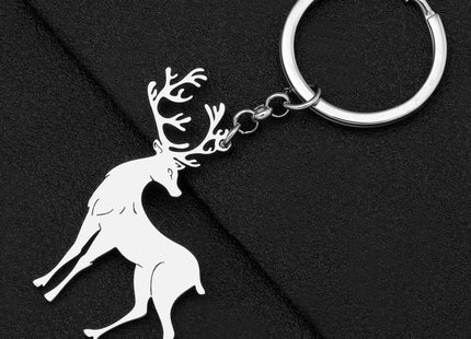 NEWEI Cute Stainless Steel Deer Keychain Keyring for Women Girls Purse Car Keys Charms Accessories (Deer Silver Plated)