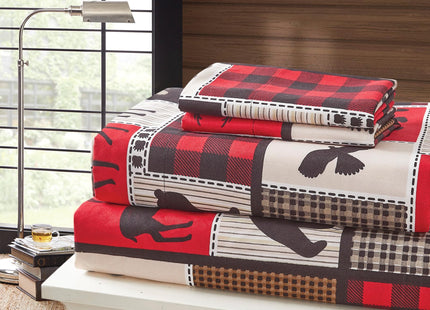 Virah Bella 4-Piece Queen-Size Bed Sheet Set - Lodge Life - Lodge Themed Bedding Red, Black