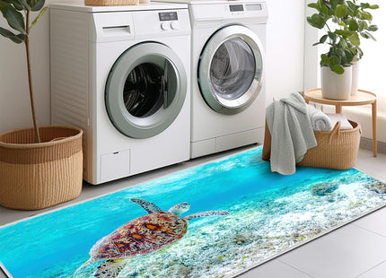 VANOVICH Coastal Runner Rug for Hallways,Sea Turtle Rug for Bedroom,Turle Bathroom Kitchen Runners Nautical Throw Rugs Washable Small Rug Non-Slip Low-Pile Floor Carpets for Entryway,Laundry,Blue