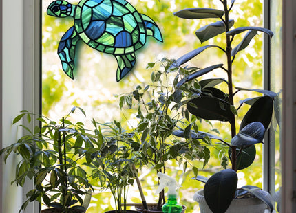 Sea Turtle Suncatcher Decor, Sea Turtles Stained Glass Window Hanging for Turtle Lovers, Wall Decor for Indoor Outdoor.
