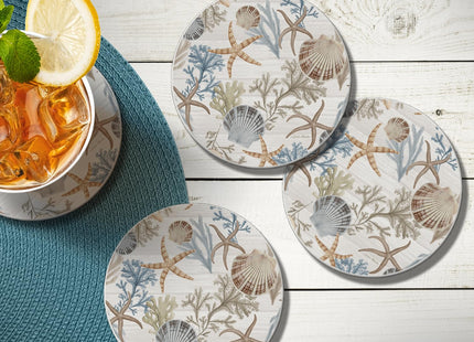 Thirstystone Starfish & Shells 4 Pack Round Absorbent Stone Coasters