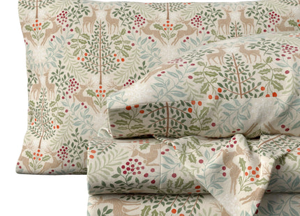 Great Bay Home Christmas Flannel Sheet Set Twin Size - 100% Turkish Cotton, Double-Brushed, Winter Bed Sheets - Ultra-Soft, Cozy, 3-Piece Holiday Bedding Set (Woodland Deer)