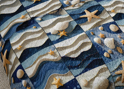 QOOMO Coastal Quilt Set Full Queen Size, 3 Pieces Summer Seashell Starfish Printed Bedspreads Coverlet Set, Soft Microfiber Lightweight Beach Nautical Bedding Set with 2 Pillowcases for All Season