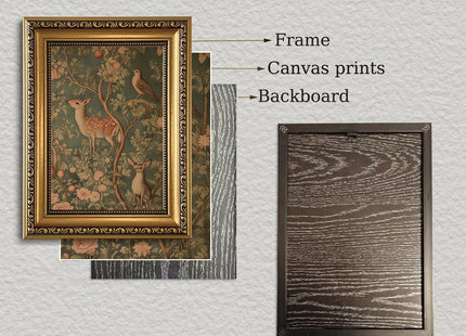 Vintage Woodland Deer Gold Framed Wall Art 12x16