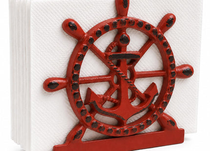 THDC Nautical Napkin Holder, Lunch, Dinner, Nautical Collection Napkin Holder, Made of Metal (Anchor Distressed Red)