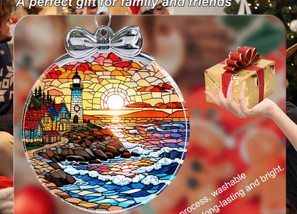Lighthouse Stained Glass Christmas Ornament - Hanging Ornaments for Christmas Tree Decorations -Holiday Keepsake Present Exchange Idea