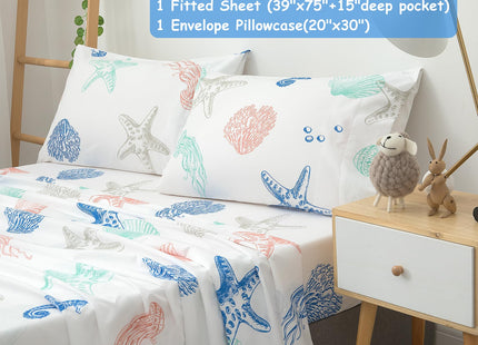 JSD Coastal Beach Theme Kids Twin Sheet Set 3 Piece Deep Pocket