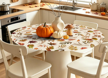 MiaoSi Autumn Leaves Round Fitted Tablecloth with Elastic for 40"-44"