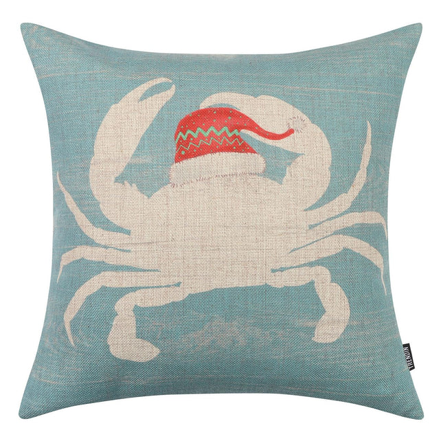 TRENDIN Beach Christmas Pillow Cover 18X18 for Couch Sea Ocean Decor Crab Square Linen Cushion Case Sofa Home Decorations PL1105TR