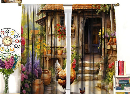 AAVEUP Farm Rooster Curtains for Kitchen,Vintage Rustic Painting Farmhouse Log Cabin Flowers Plants Animals Chickens Window Drapes Print for Boys Girls Bedroom Living Room Cottages 42x45in