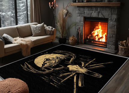 Yoozitrees Deer Skull Area Rug, 5x7, Black and Tan, Wildlife Pattern, Non Slip, Washable, Rustic Home Decor