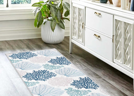 Coastal Runner Rug Beach Hallway Rugs Non-Slip Nautical Coral Machine Washable Rugs Modern Floor Carpet for Kitchen Bathroom Laundry Bedroom Living Room, 2x6